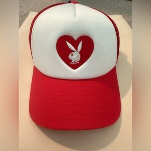 Red and White Trucker Hat with Heart Logo